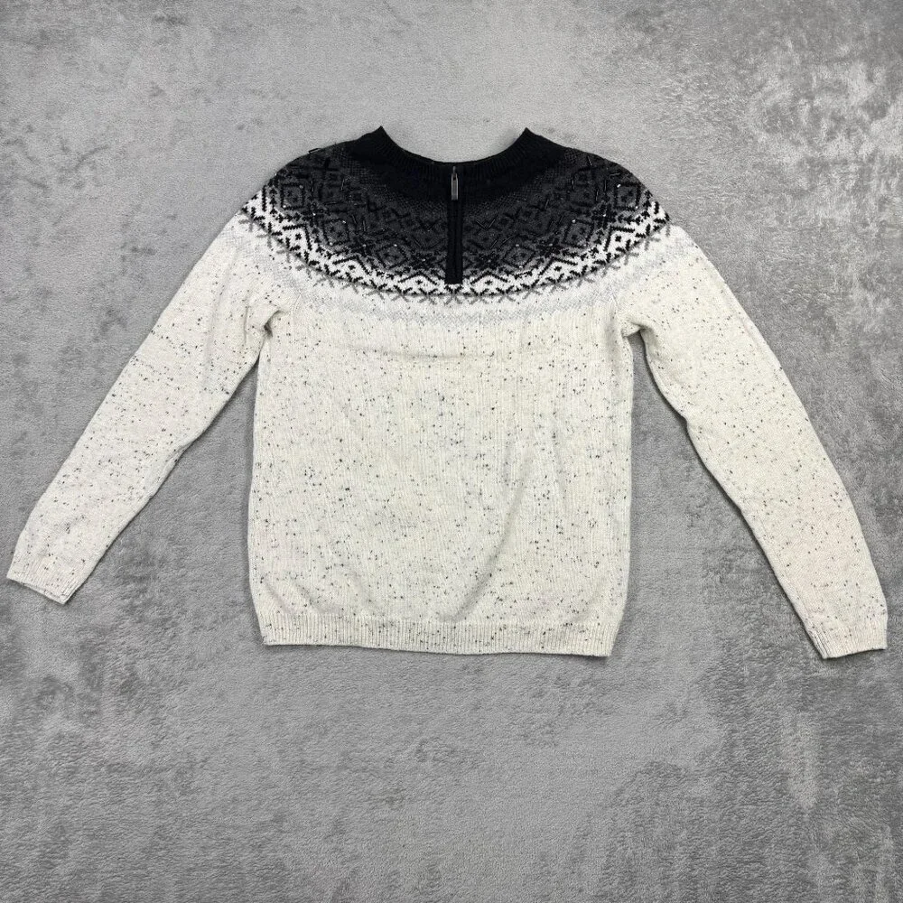 Talbots Speckled Fair Isle Beaded Knit Sweater Winter Nordic Scandi Cottagecore